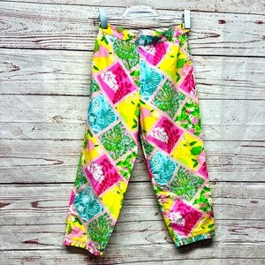 Lilly Pulitzer 100% Cotton Patterned Patchwork Ruffle Pants Size 10